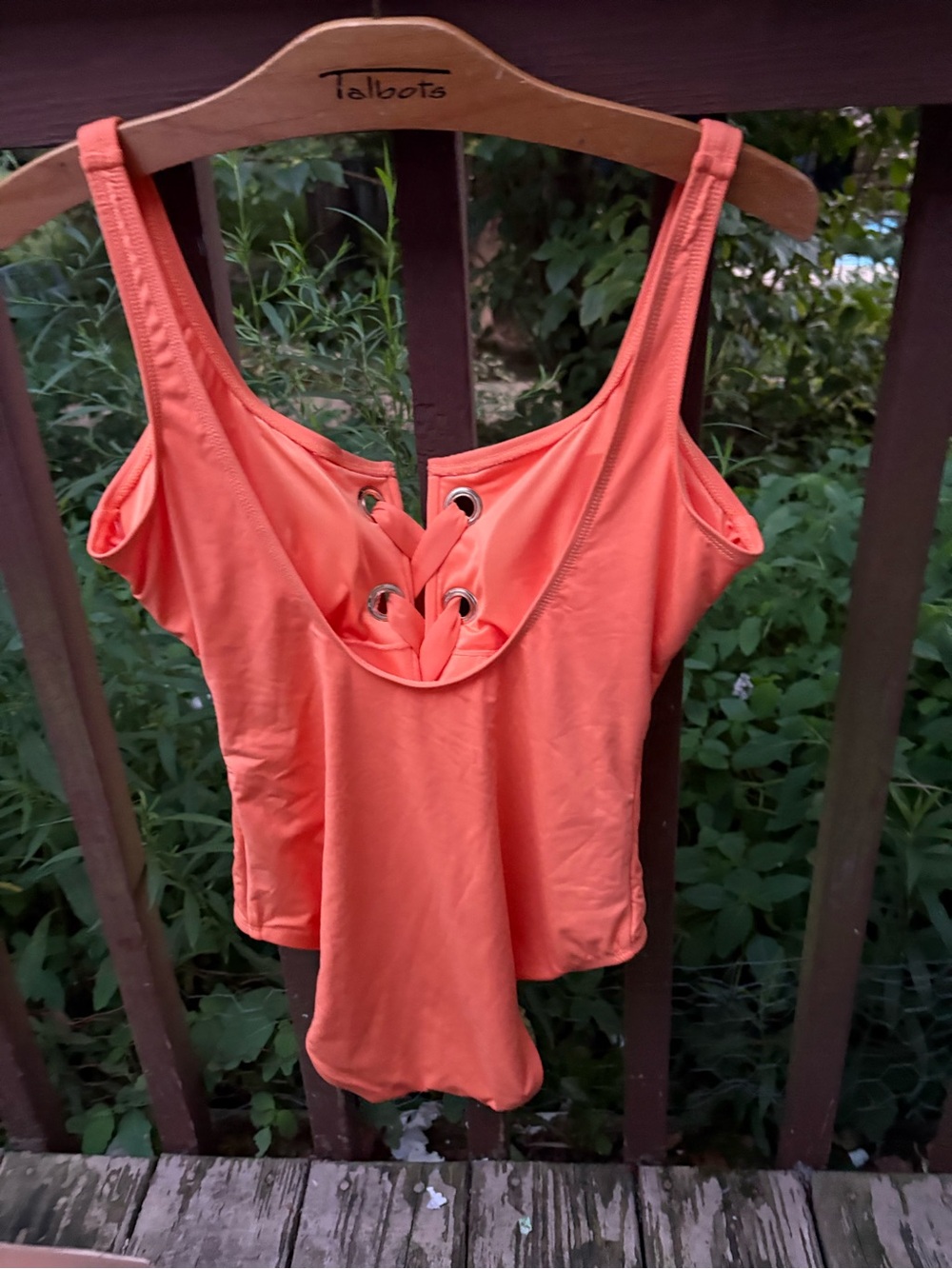 Michael Kors Lace Up Swim One-Piece Swimsuit Sea Coral Size 12 NWOT - Picture 2 of 3